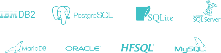 Bases de données supportées : IBM DB2, PostgreSQL, SQLite, SQL Server, MariaDB, Oracle, HFSQL, MySQL