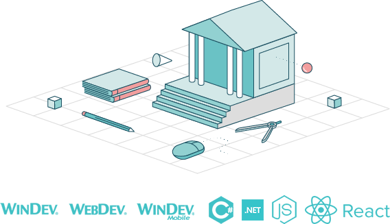 Technologies PCSOFT WinDev, WebDev, WinDev Mobile, illustration isométrique