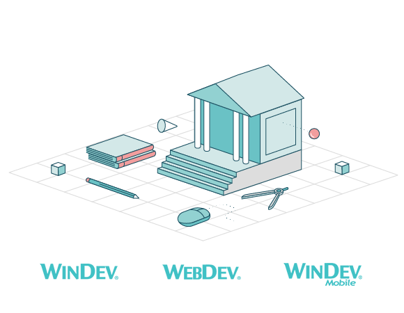 Technologies PCSOFT WinDev, WebDev, WinDev Mobile, illustration isométrique