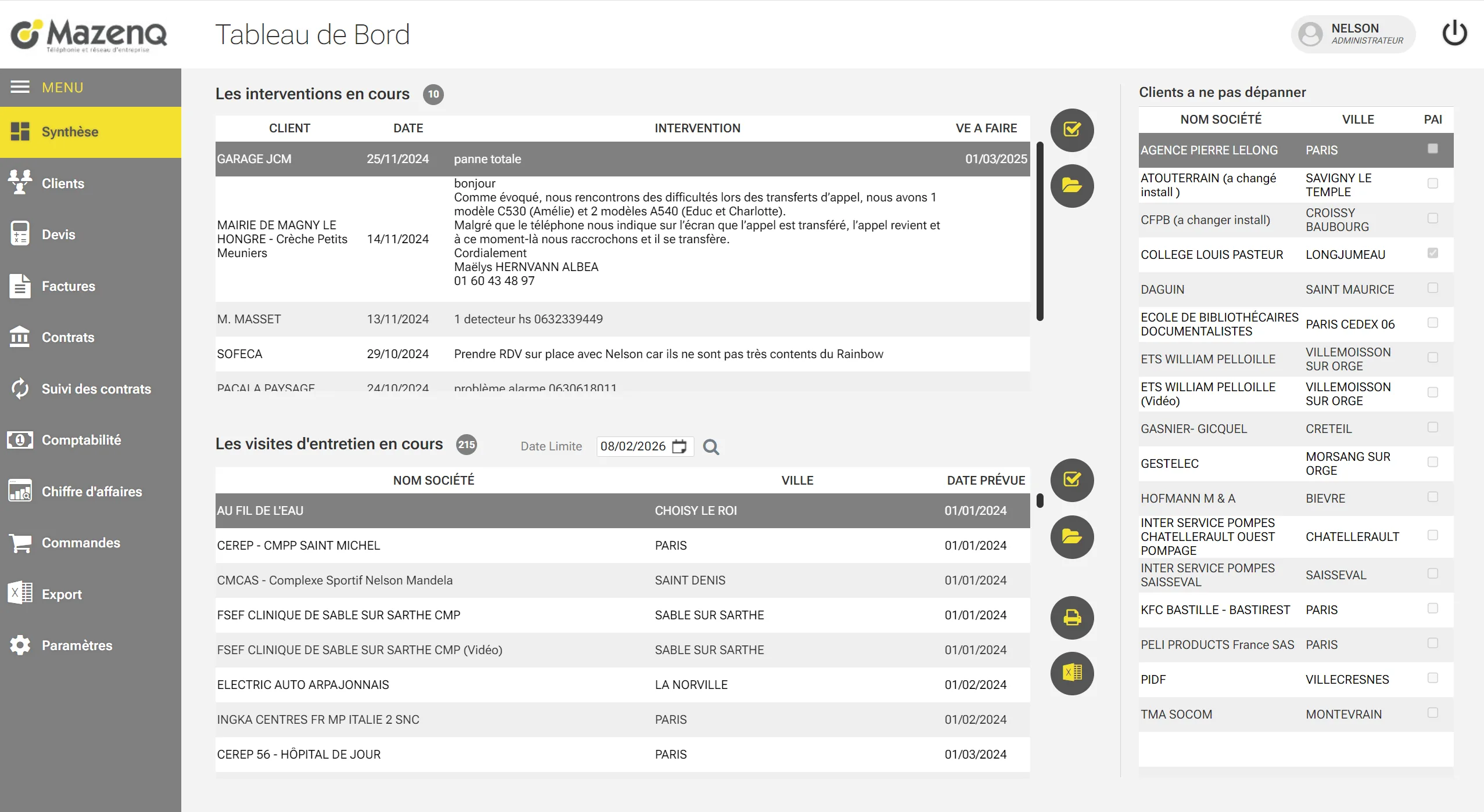 L'écran d'accueil de l'ERP Mazenq après la refonte, dans la nouvelle interface