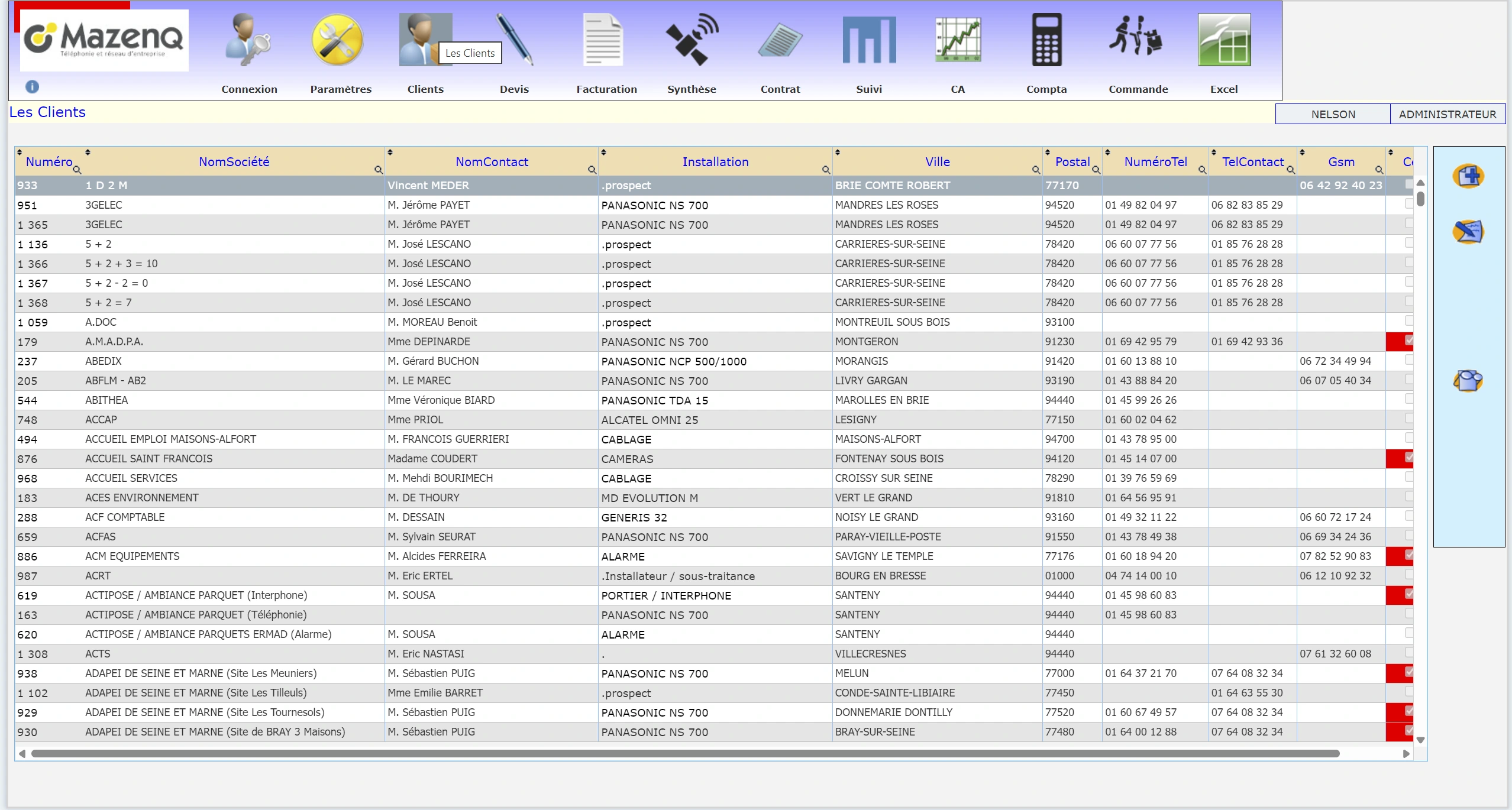 La liste des clients de l'ERP Mazenq avant la refonte, dans l'interface WebDev d'origine