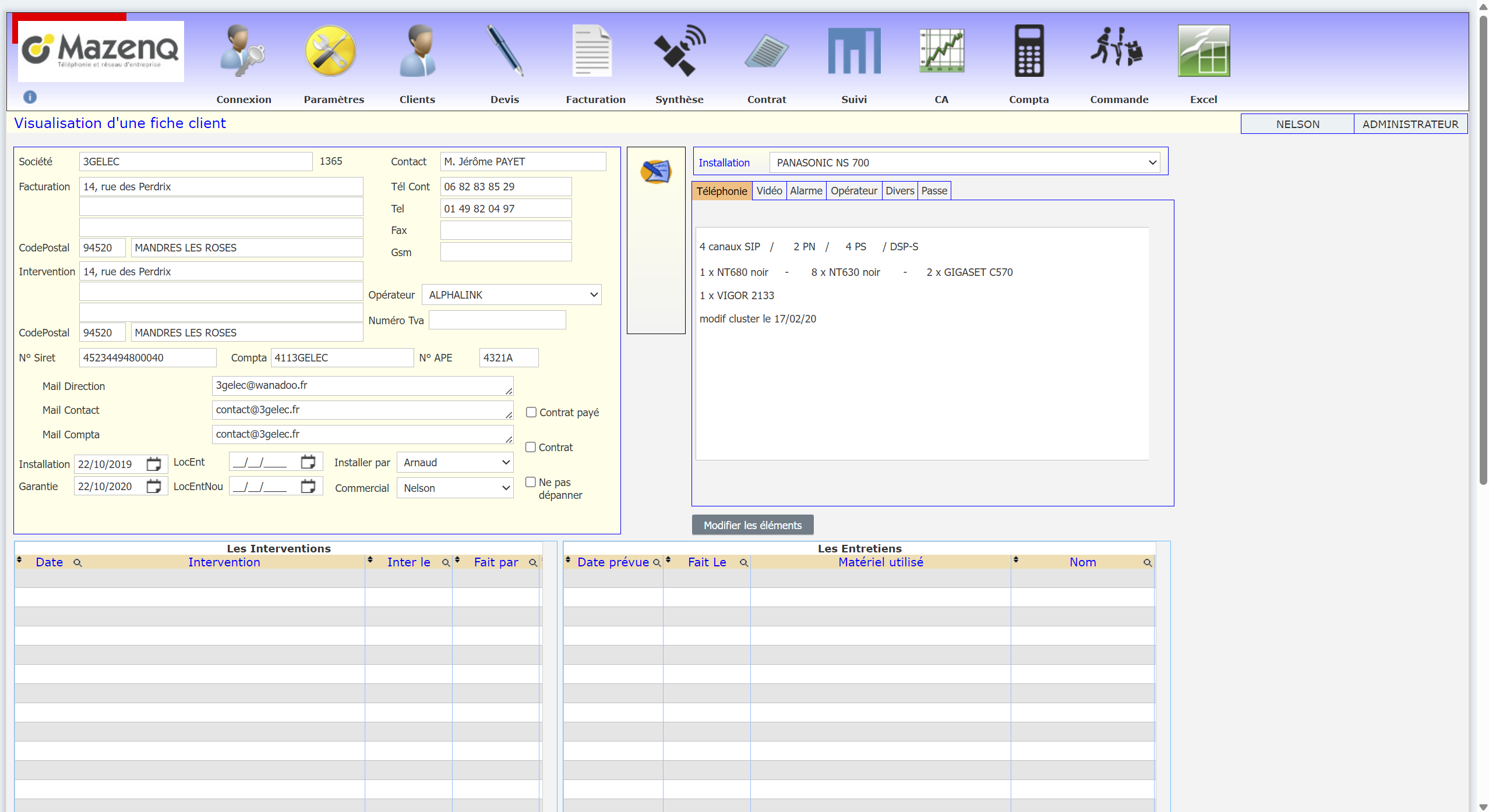 La fiche client de l'ERP Mazenq avant la refonte, dans l'interface WebDev d'origine