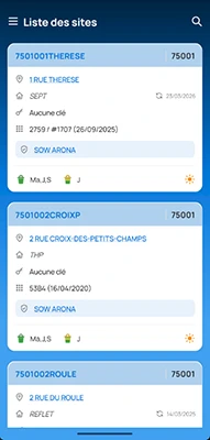 Planning du jour d'un technicien dans l'application mobile AUREL